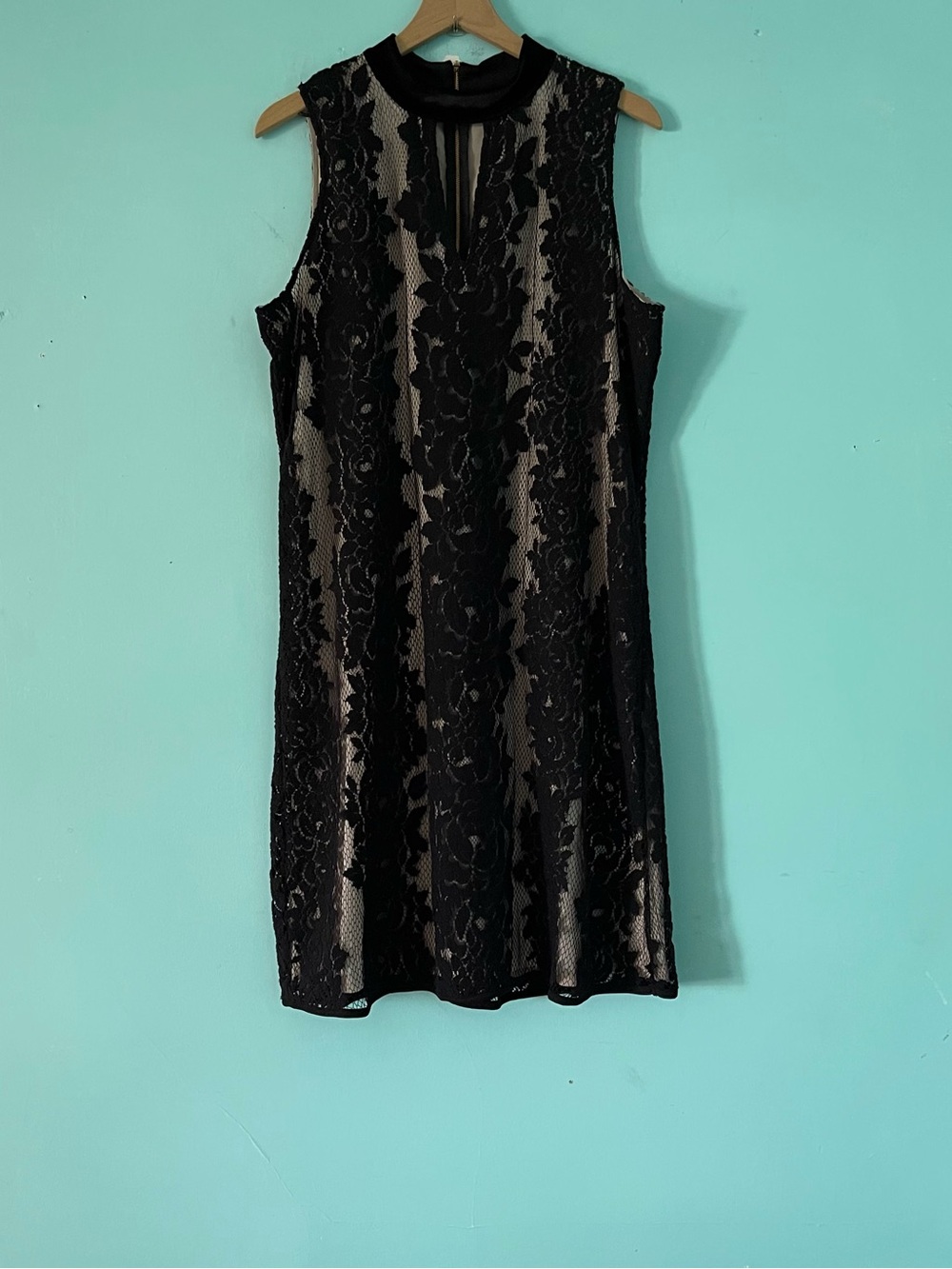 Worthington Vintage Crochet Mesh Velvet Mock Keyhole Dress L Party Elegant Goth